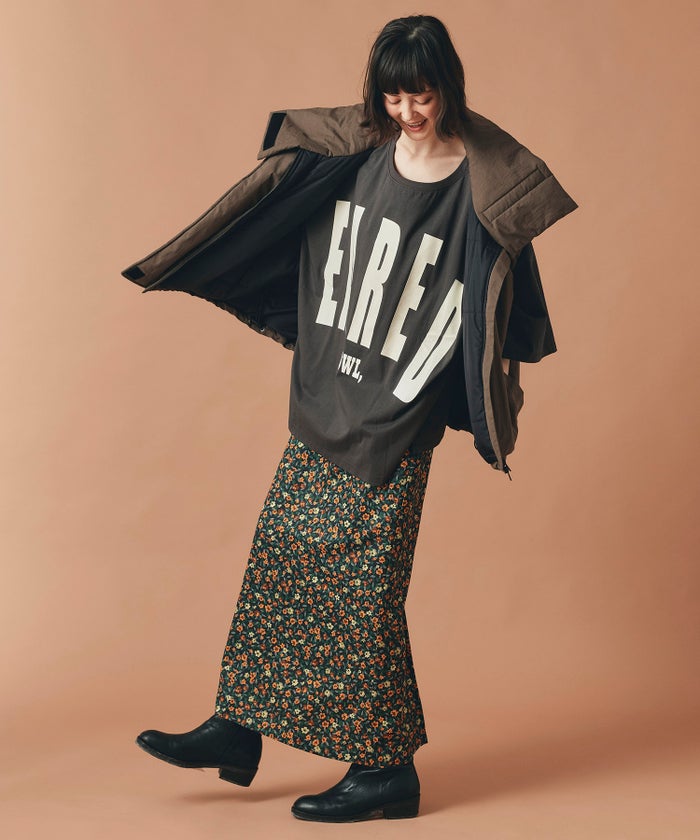 レッド イエロー スカート ロング 花柄 クラシカル S M ヴィンテージ花柄ジョーゼットスカート AT THE TRNK
