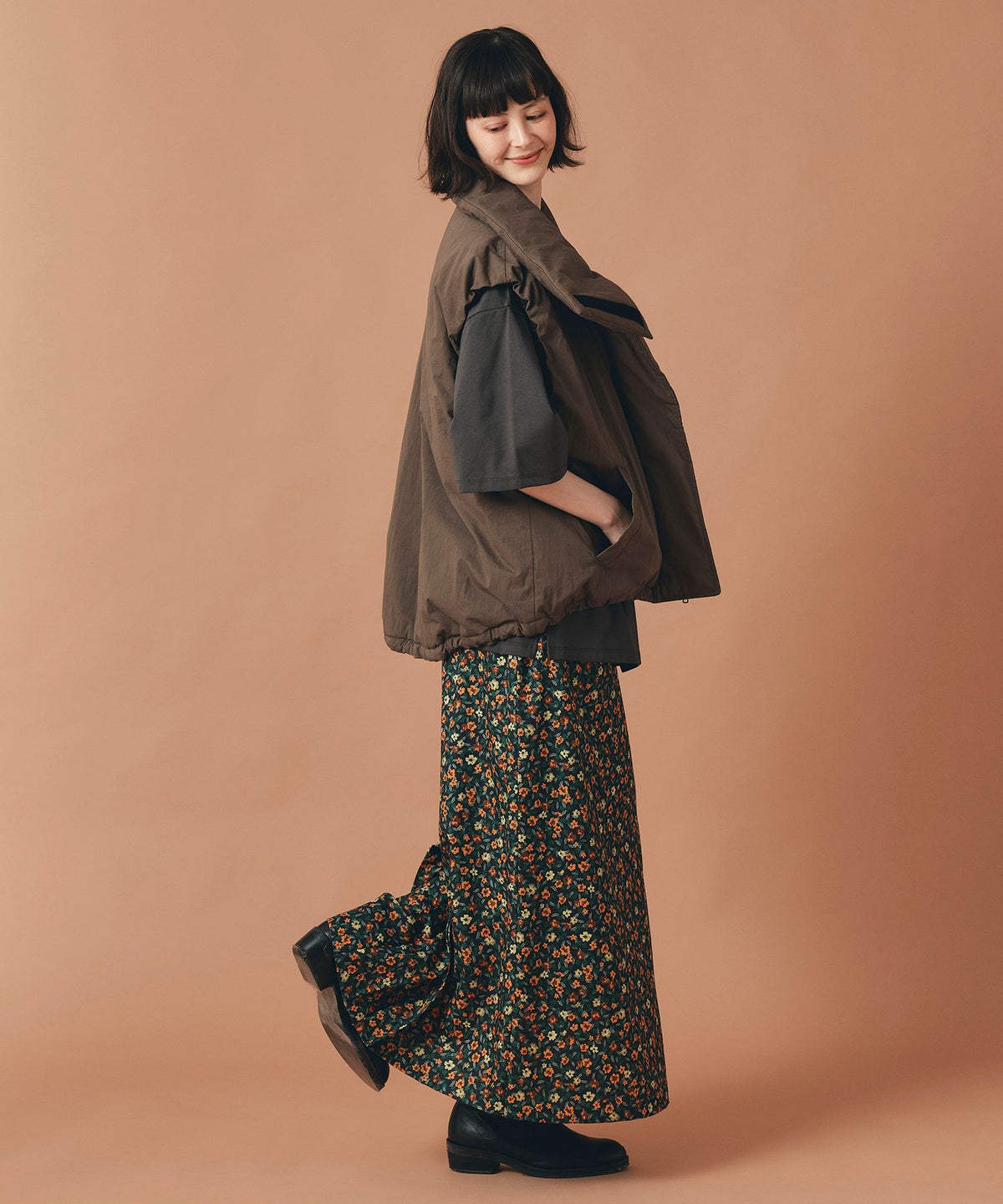 レッド イエロー スカート ロング 花柄 クラシカル S M ヴィンテージ花柄ジョーゼットスカート AT THE TRNK
