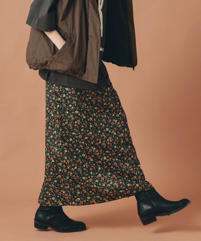 レッド イエロー スカート ロング 花柄 クラシカル S M ヴィンテージ花柄ジョーゼットスカート AT THE TRNK