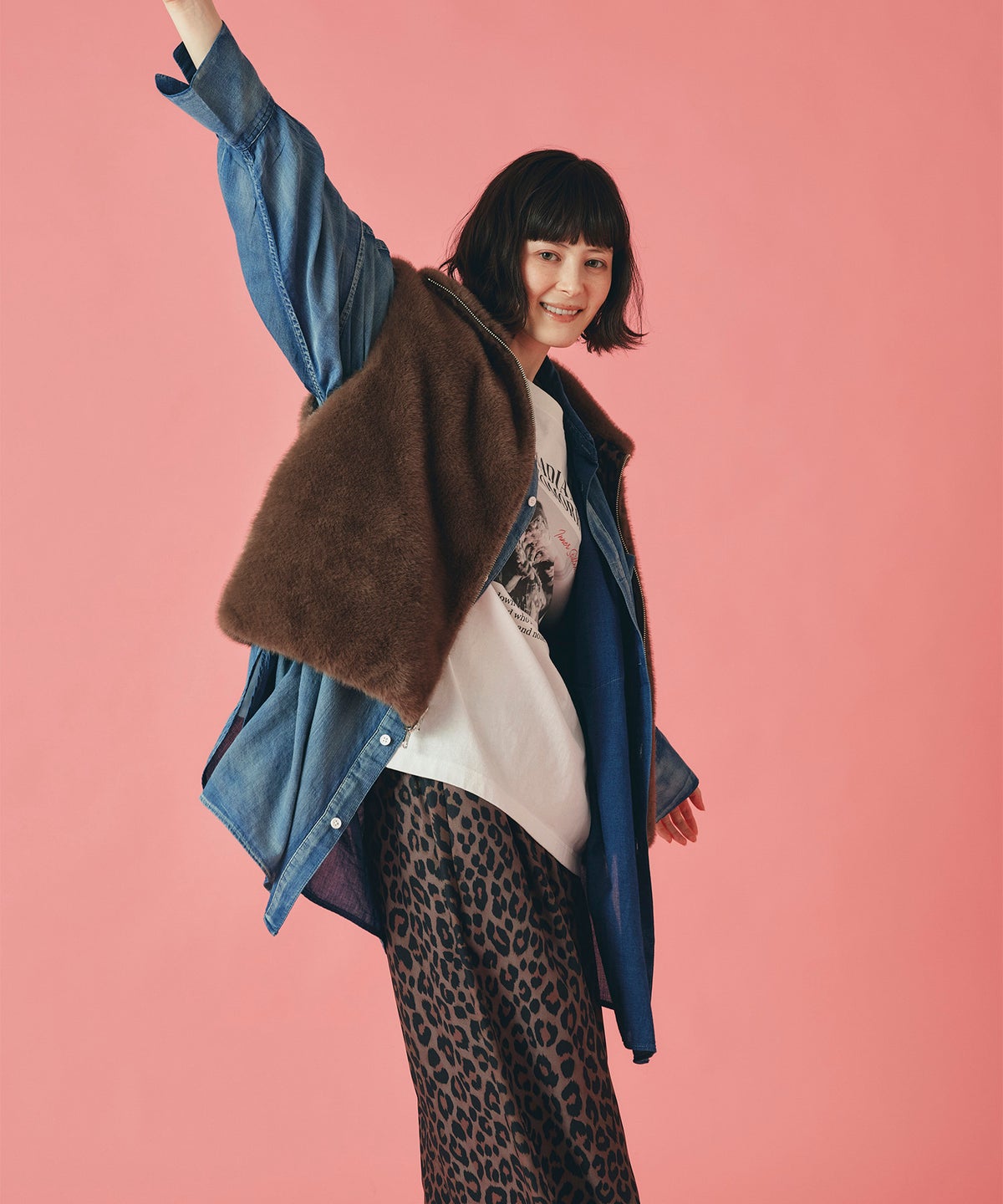 グレー ブラウン パンツ レオパード ワイド フリーサイズ オリジナルレオパード柄パンツ AT THE TRNK