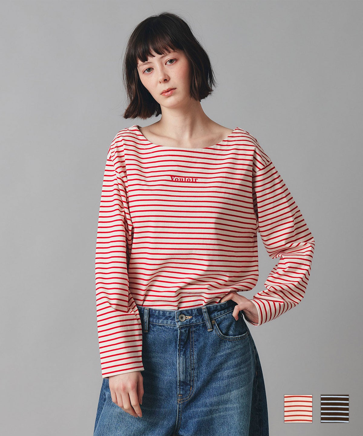 前後2way ボーダー ロング Tシャツ AT THE TRNK