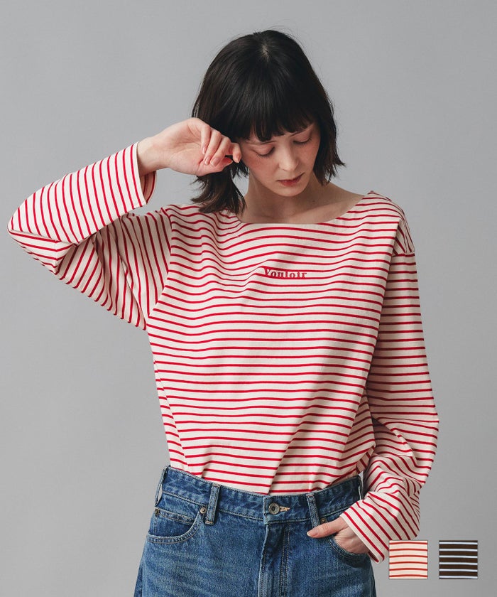 前後2way ボーダー ロング Tシャツ AT THE TRNK