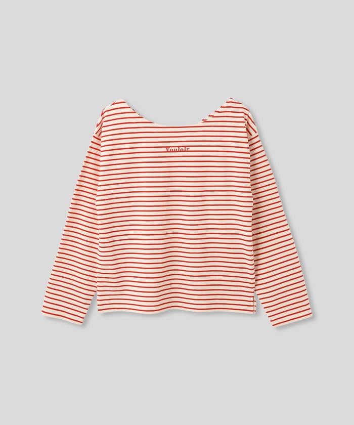 レッド ブラウン 長袖 Tシャツ ボーダー ウォッシャブル フリーサイズ ボーダーロングTシャツ AT THE TRNK