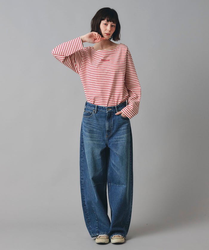レッド ブラウン 長袖 Tシャツ ボーダー ウォッシャブル フリーサイズ ボーダーロングTシャツ AT THE TRNK