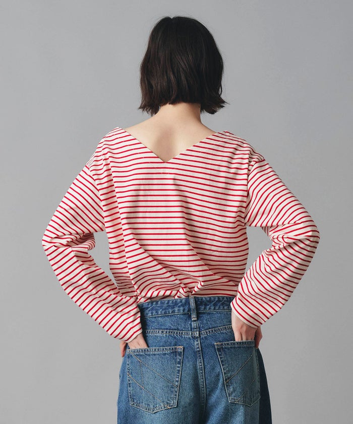 レッド ブラウン 長袖 Tシャツ ボーダー ウォッシャブル フリーサイズ ボーダーロングTシャツ AT THE TRNK