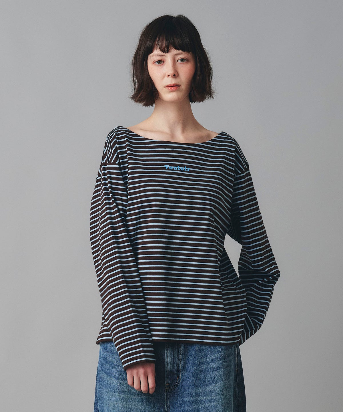 レッド ブラウン 長袖 Tシャツ ボーダー ウォッシャブル フリーサイズ ボーダーロングTシャツ AT THE TRNK
