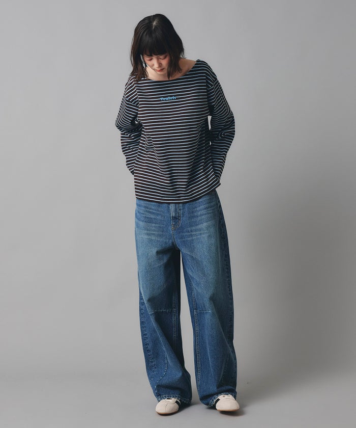 レッド ブラウン 長袖 Tシャツ ボーダー ウォッシャブル フリーサイズ ボーダーロングTシャツ AT THE TRNK