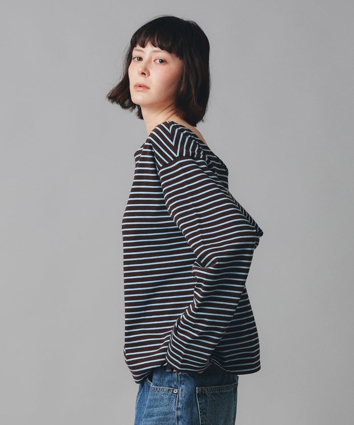 レッド ブラウン 長袖 Tシャツ ボーダー ウォッシャブル フリーサイズ ボーダーロングTシャツ AT THE TRNK