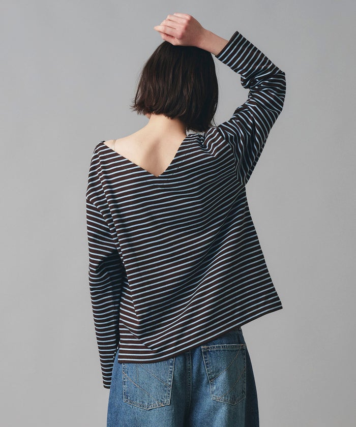レッド ブラウン 長袖 Tシャツ ボーダー ウォッシャブル フリーサイズ ボーダーロングTシャツ AT THE TRNK