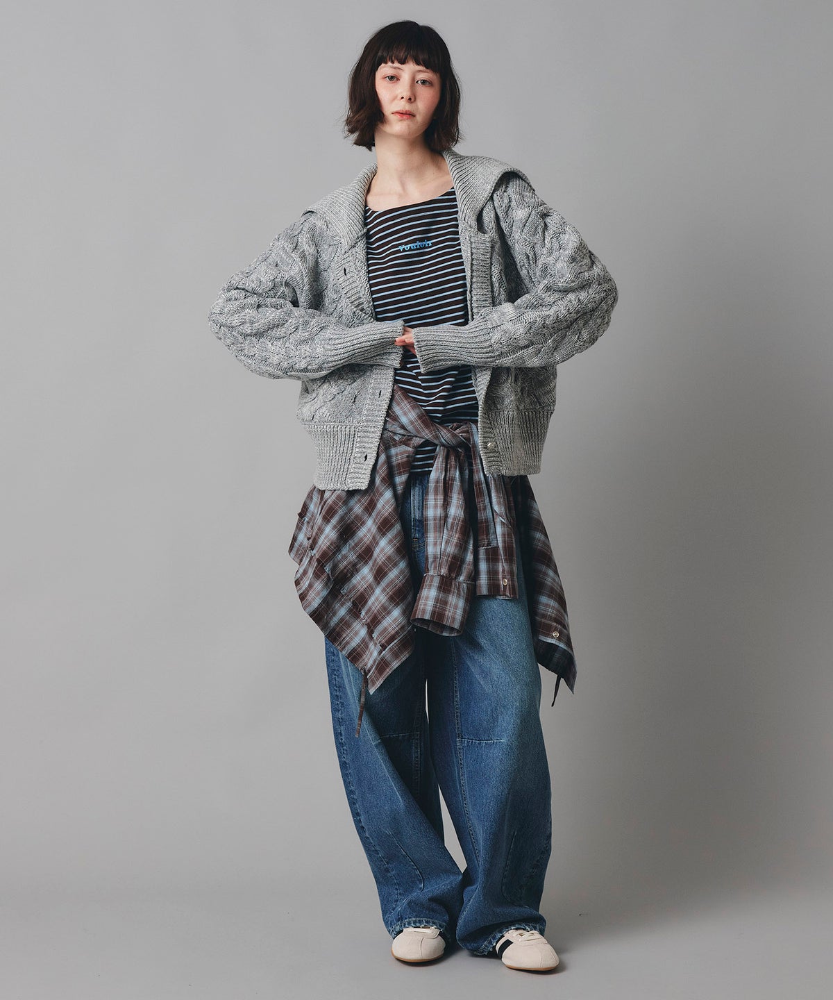 レッド ブラウン 長袖 Tシャツ ボーダー ウォッシャブル フリーサイズ ボーダーロングTシャツ AT THE TRNK