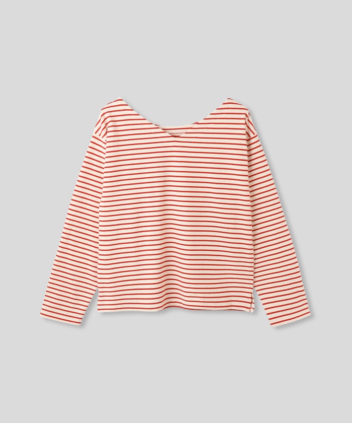 レッド ブラウン 長袖 Tシャツ ボーダー ウォッシャブル フリーサイズ ボーダーロングTシャツ AT THE TRNK