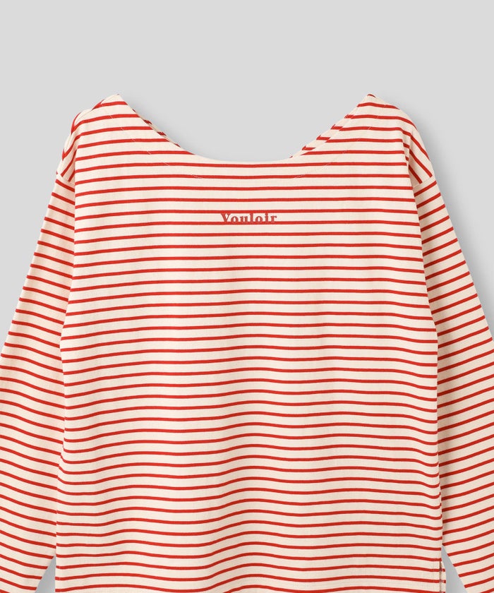 レッド ブラウン 長袖 Tシャツ ボーダー ウォッシャブル フリーサイズ ボーダーロングTシャツ AT THE TRNK