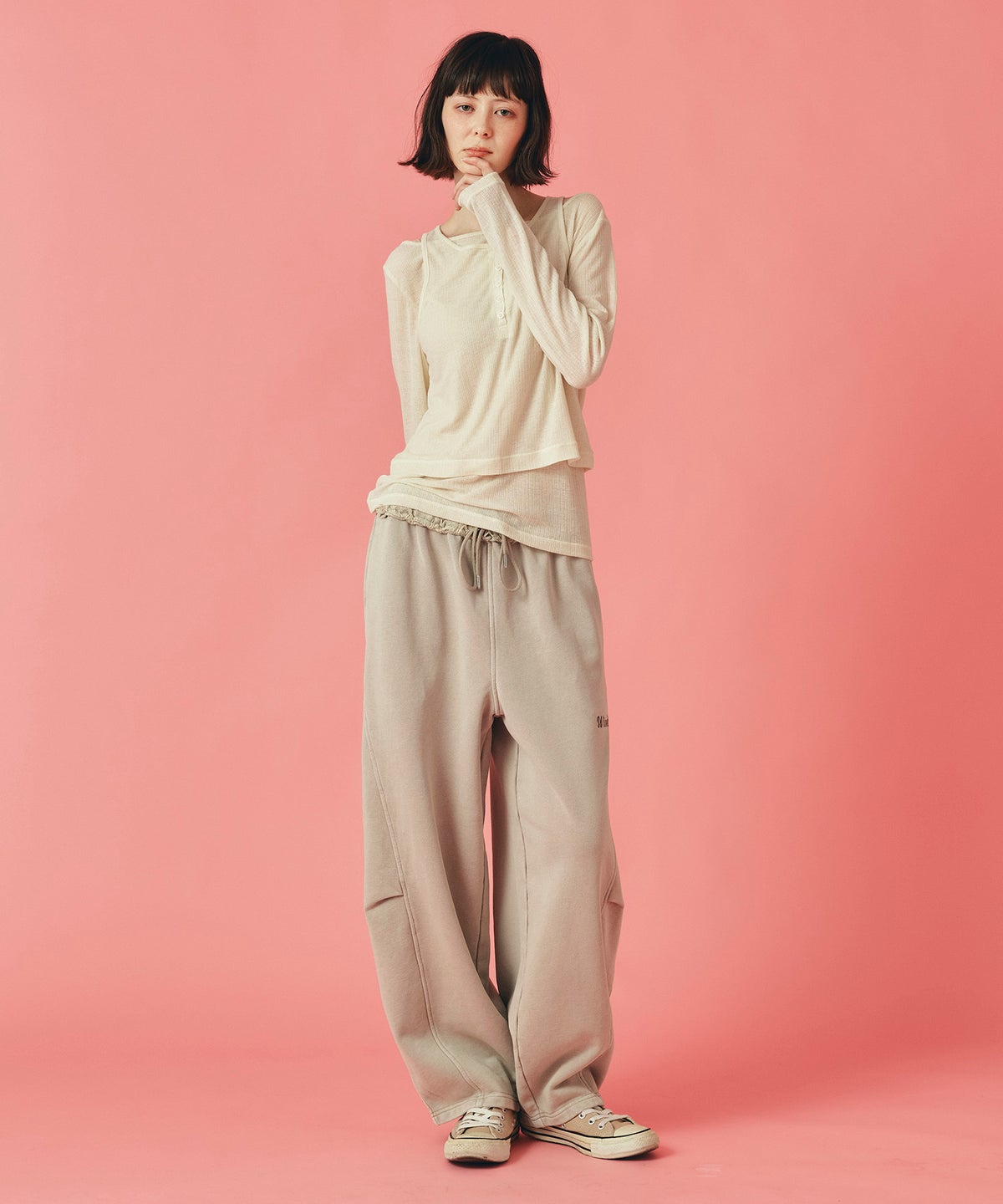 チャコール ベージュ モカ パウダーブリーチ パンツ フリーサイズ パウダーブリーチパンツ AT THE TRNK