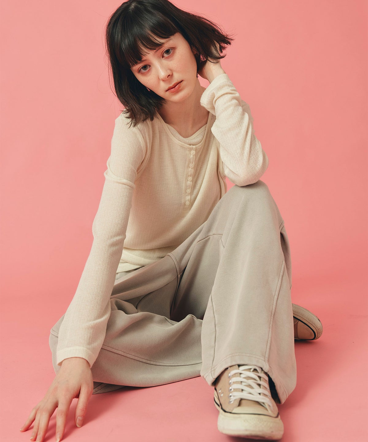 チャコール ベージュ モカ パウダーブリーチ パンツ フリーサイズ パウダーブリーチパンツ AT THE TRNK
