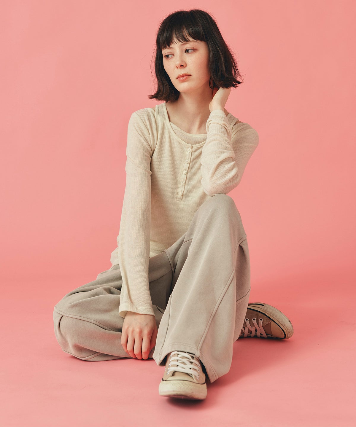 チャコール ベージュ モカ パウダーブリーチ パンツ フリーサイズ パウダーブリーチパンツ AT THE TRNK
