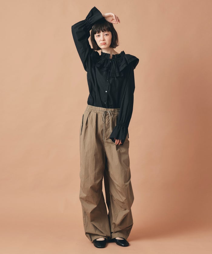 モカ ブラック パラシュート パンツ ワイド フルレングス ウォッシャブル フリーサイズ パラシュートパンツ AT THE TRNK