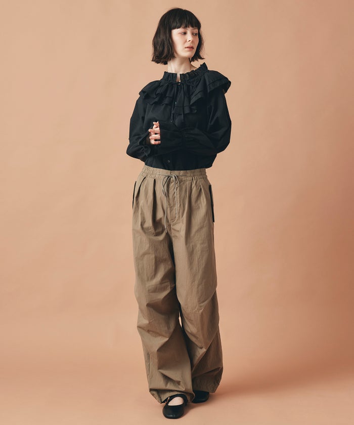 モカ ブラック パラシュート パンツ ワイド フルレングス ウォッシャブル フリーサイズ パラシュートパンツ AT THE TRNK