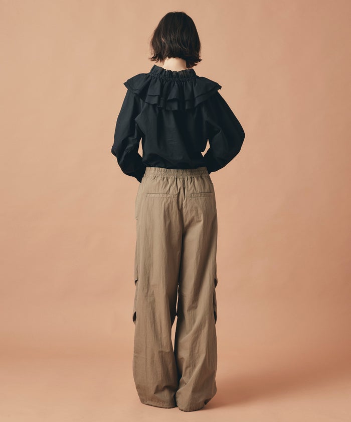 モカ ブラック パラシュート パンツ ワイド フルレングス ウォッシャブル フリーサイズ パラシュートパンツ AT THE TRNK