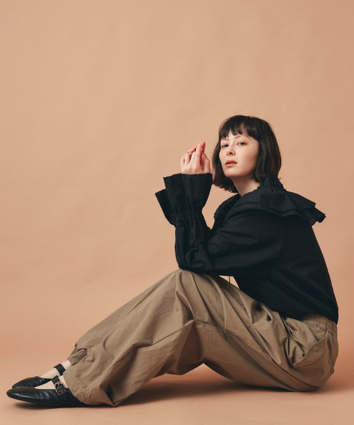 モカ ブラック パラシュート パンツ ワイド フルレングス ウォッシャブル フリーサイズ パラシュートパンツ AT THE TRNK