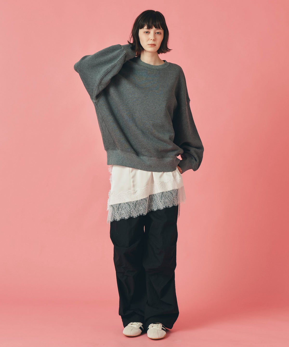 モカ ブラック パラシュート パンツ ワイド フルレングス ウォッシャブル フリーサイズ パラシュートパンツ AT THE TRNK