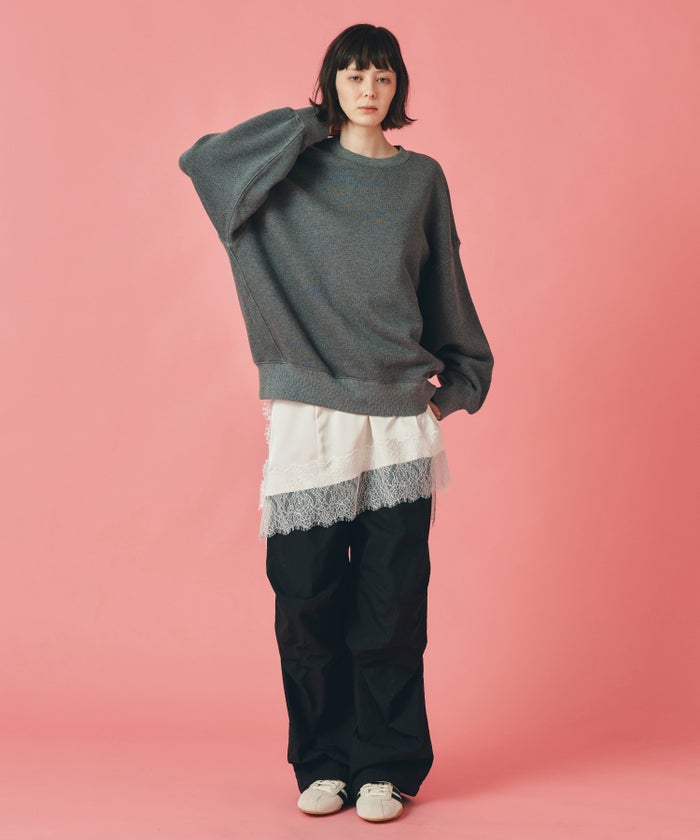 モカ ブラック パラシュート パンツ ワイド フルレングス ウォッシャブル フリーサイズ パラシュートパンツ AT THE TRNK