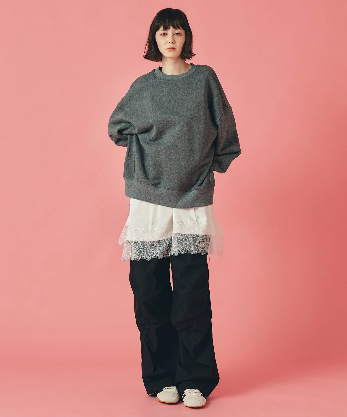 モカ ブラック パラシュート パンツ ワイド フルレングス ウォッシャブル フリーサイズ パラシュートパンツ AT THE TRNK