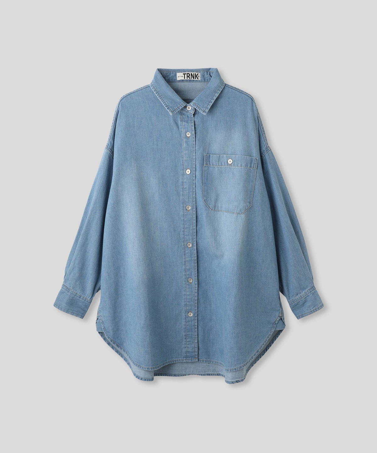 ブルー バック ロゴプリント デニム シャツ 長袖 レディース フリーサイズ バックプリントデニムシャツ AT THE TRNK