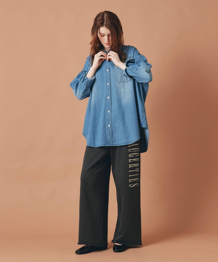 ブルー バック ロゴプリント デニム シャツ 長袖 レディース フリーサイズ バックプリントデニムシャツ AT THE TRNK