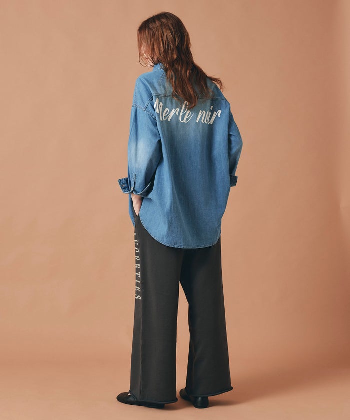 ブルー バック ロゴプリント デニム シャツ 長袖 レディース フリーサイズ バックプリントデニムシャツ AT THE TRNK