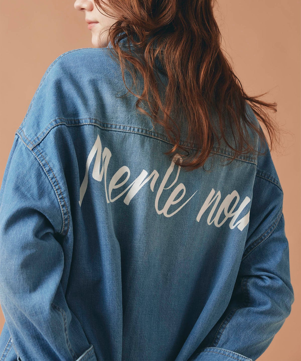ブルー バック ロゴプリント デニム シャツ 長袖 レディース フリーサイズ バックプリントデニムシャツ AT THE TRNK