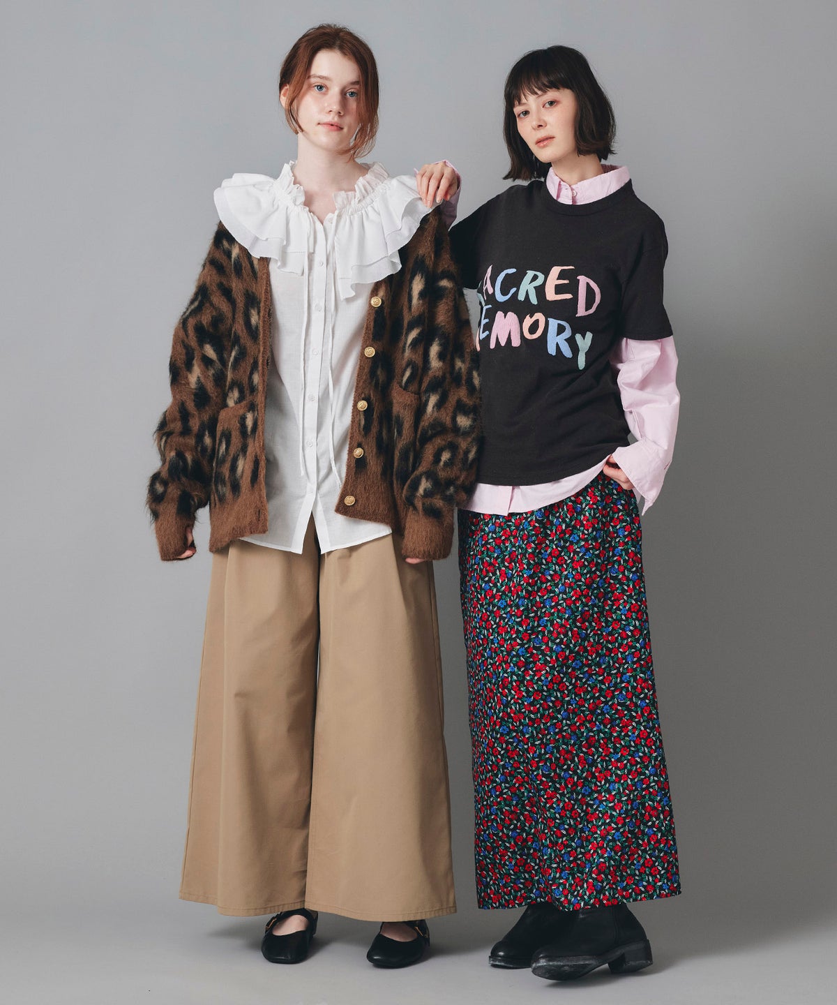 ホワイト ブラック ダブルフリルカラー & リボン ブラウス 長袖 フリーサイズ フリルブラウス AT THE TRNK