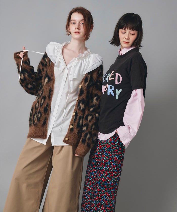 ホワイト ブラック ダブルフリルカラー & リボン ブラウス 長袖 フリーサイズ フリルブラウス AT THE TRNK