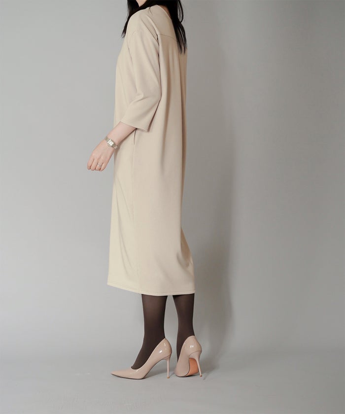コクーン シルエット ワンピース グレージュ ネイビー ブラック M コクーンシルエットワンピース HUIT