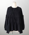 袖リボン ティアード トップス ホワイト ネイビー ブラック M 袖リボンティアードトップス HUIT