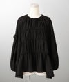 袖リボン ティアード トップス ホワイト ネイビー ブラック M 袖リボンティアードトップス HUIT