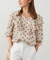 手洗い可 長袖 大人カジュアル オフィス きれいめ フェニミン シアー オールシーズン 柄 ジョイントスペース 楊柳シフォンフロッキーPTフリルブラウス Liala×PG