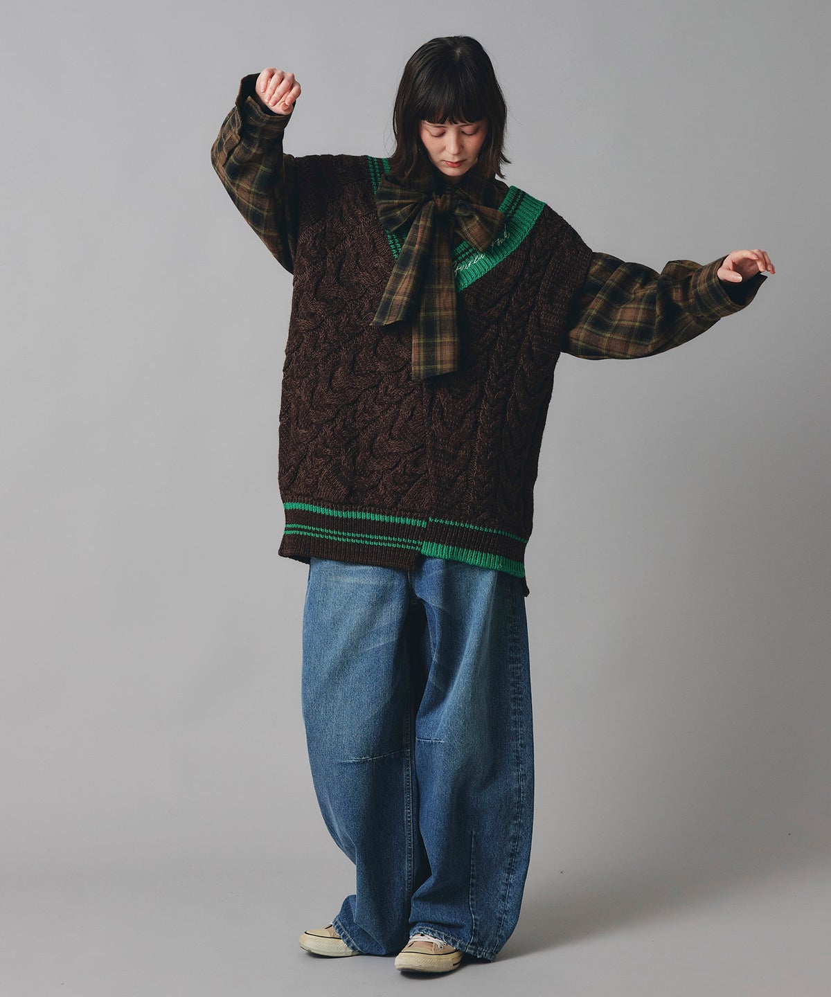チルデン ベスト ニット アイボリー ブラウン フリーサイズ チルデンベスト AT THE TRNK