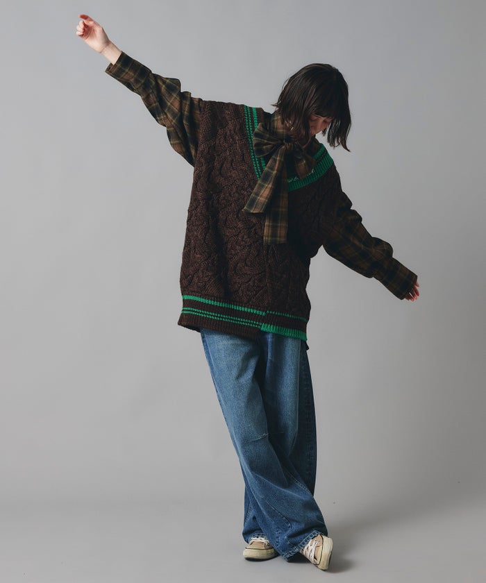 チルデン ベスト ニット アイボリー ブラウン フリーサイズ チルデンベスト AT THE TRNK