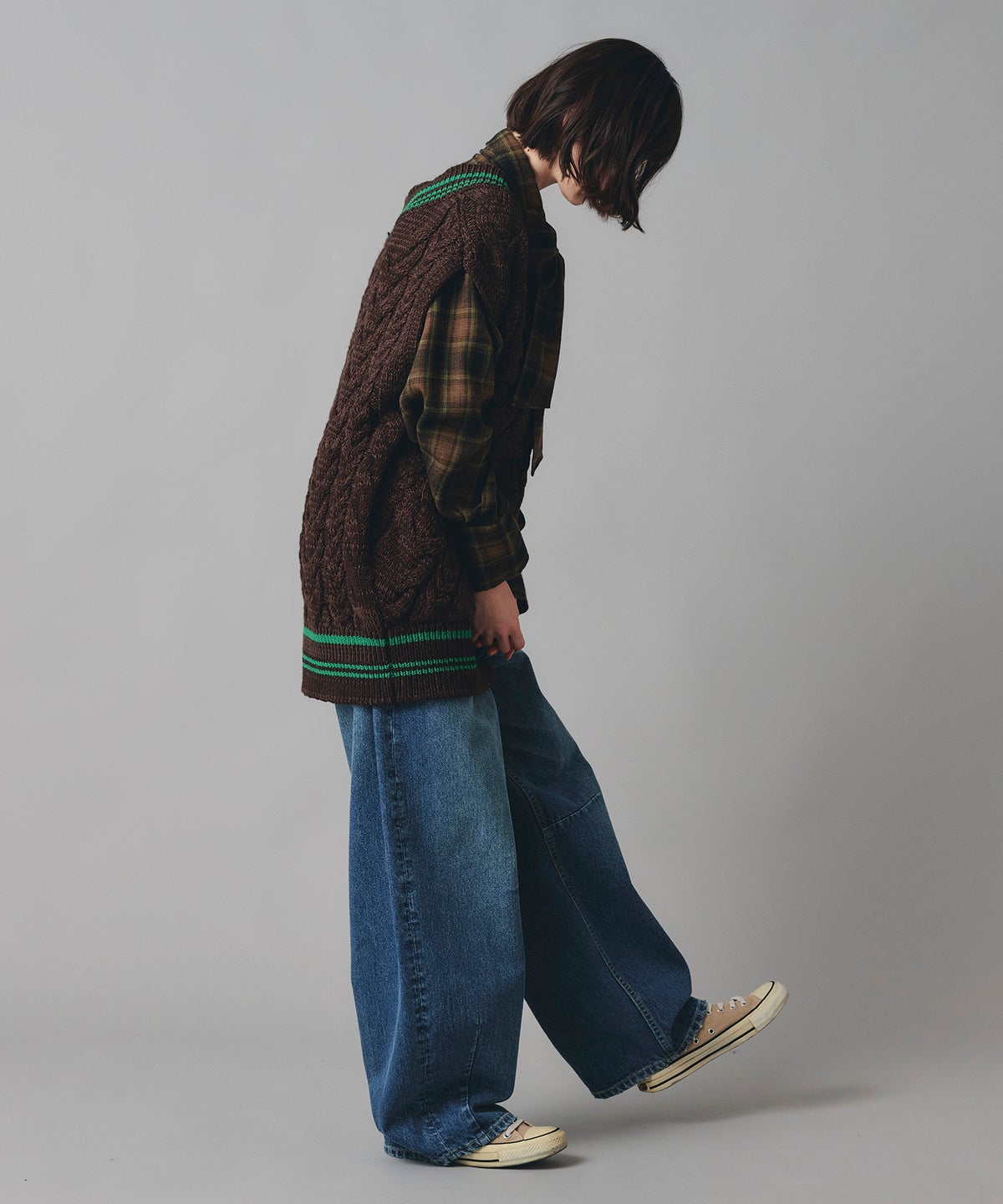 チルデン ベスト ニット アイボリー ブラウン フリーサイズ チルデンベスト AT THE TRNK