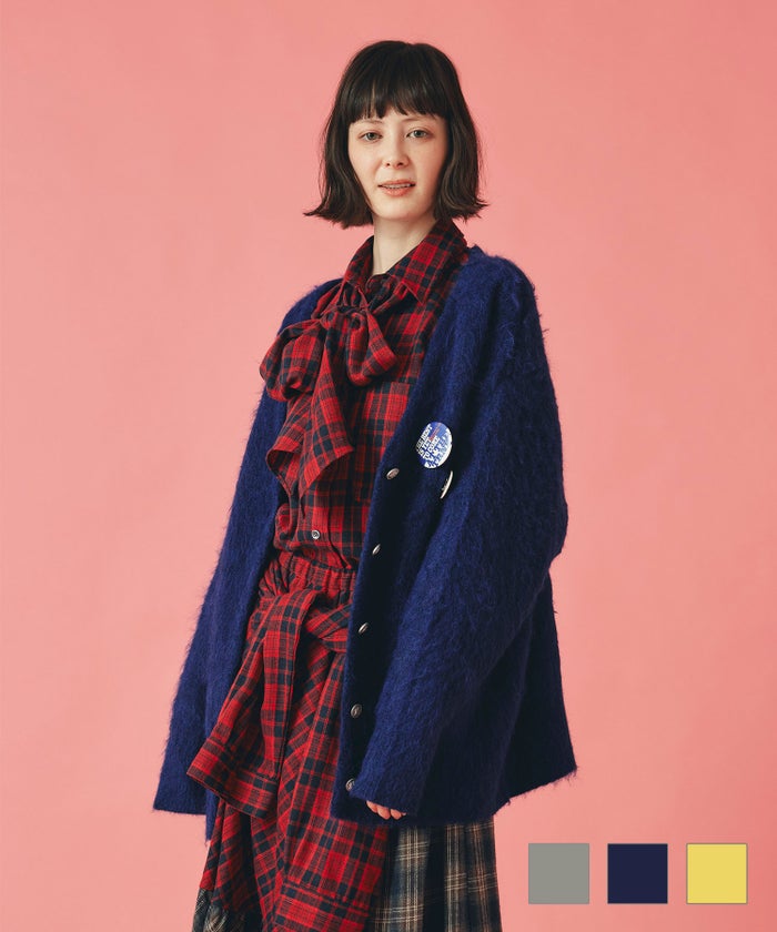 無地 シャギー ニット カーディガン AT THE TRNK 