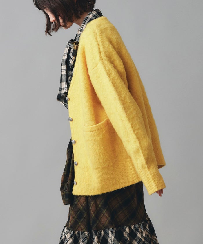 無地 シャギー ニット カーディガン ロング グレー ブルー イエロー フリーサイズ 無地シャギーカーディガン AT THE TRNK