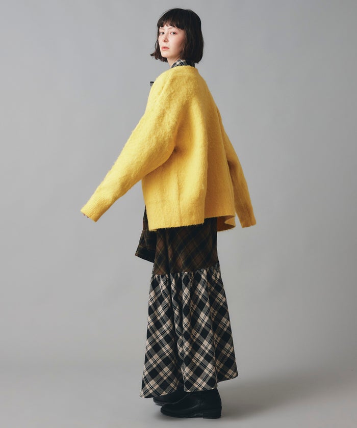 無地 シャギー ニット カーディガン ロング グレー ブルー イエロー フリーサイズ 無地シャギーカーディガン AT THE TRNK