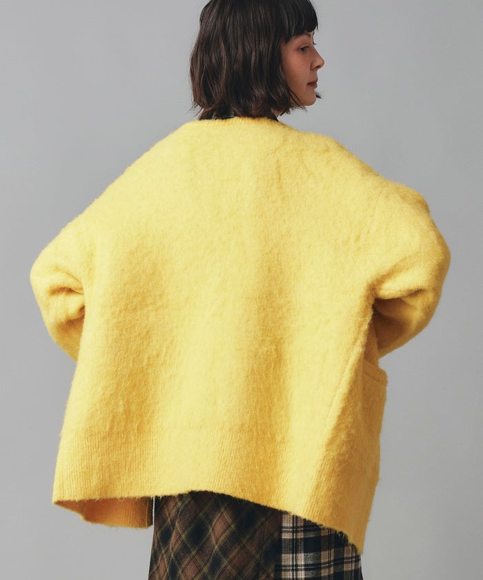 無地 シャギー ニット カーディガン ロング グレー ブルー イエロー フリーサイズ 無地シャギーカーディガン AT THE TRNK