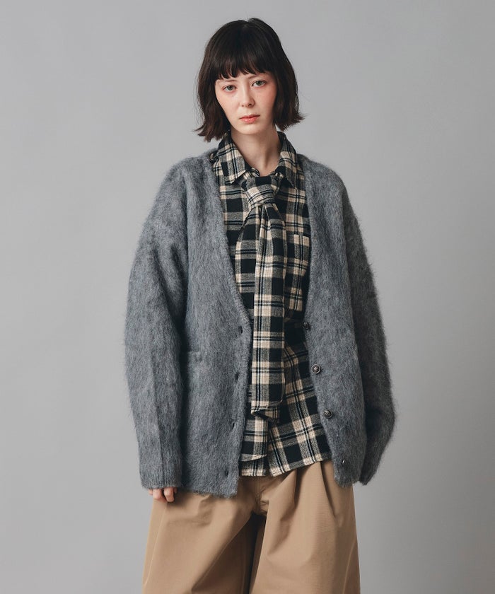 無地 シャギー ニット カーディガン ロング グレー ブルー イエロー フリーサイズ 無地シャギーカーディガン AT THE TRNK