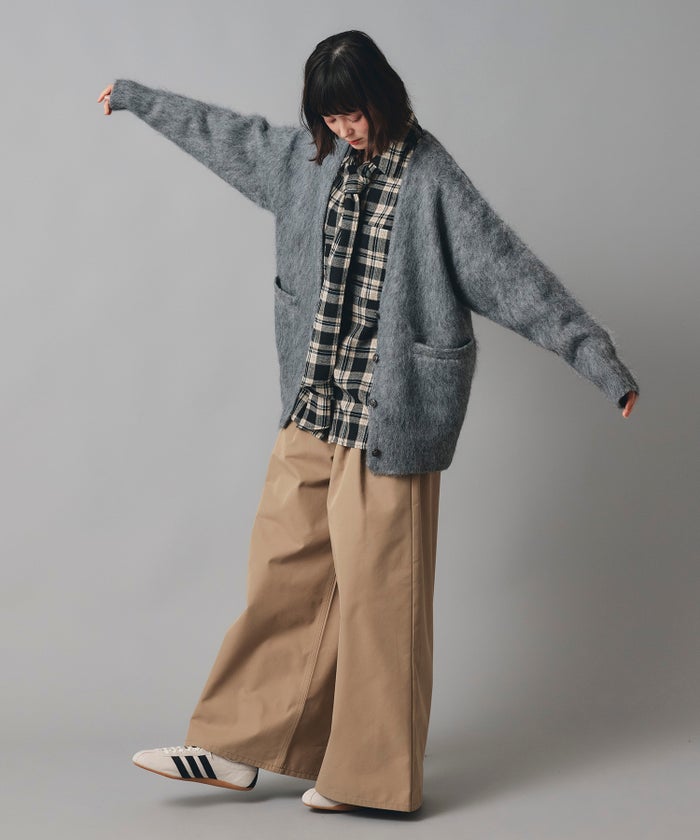 無地 シャギー ニット カーディガン ロング グレー ブルー イエロー フリーサイズ 無地シャギーカーディガン AT THE TRNK