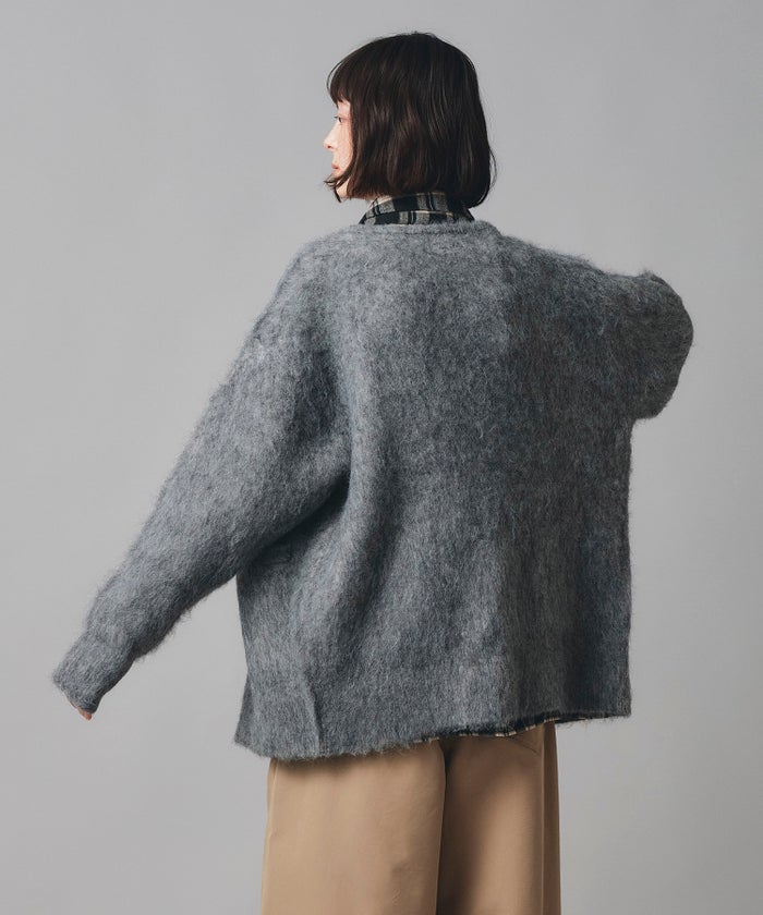 無地 シャギー ニット カーディガン ロング グレー ブルー イエロー フリーサイズ 無地シャギーカーディガン AT THE TRNK