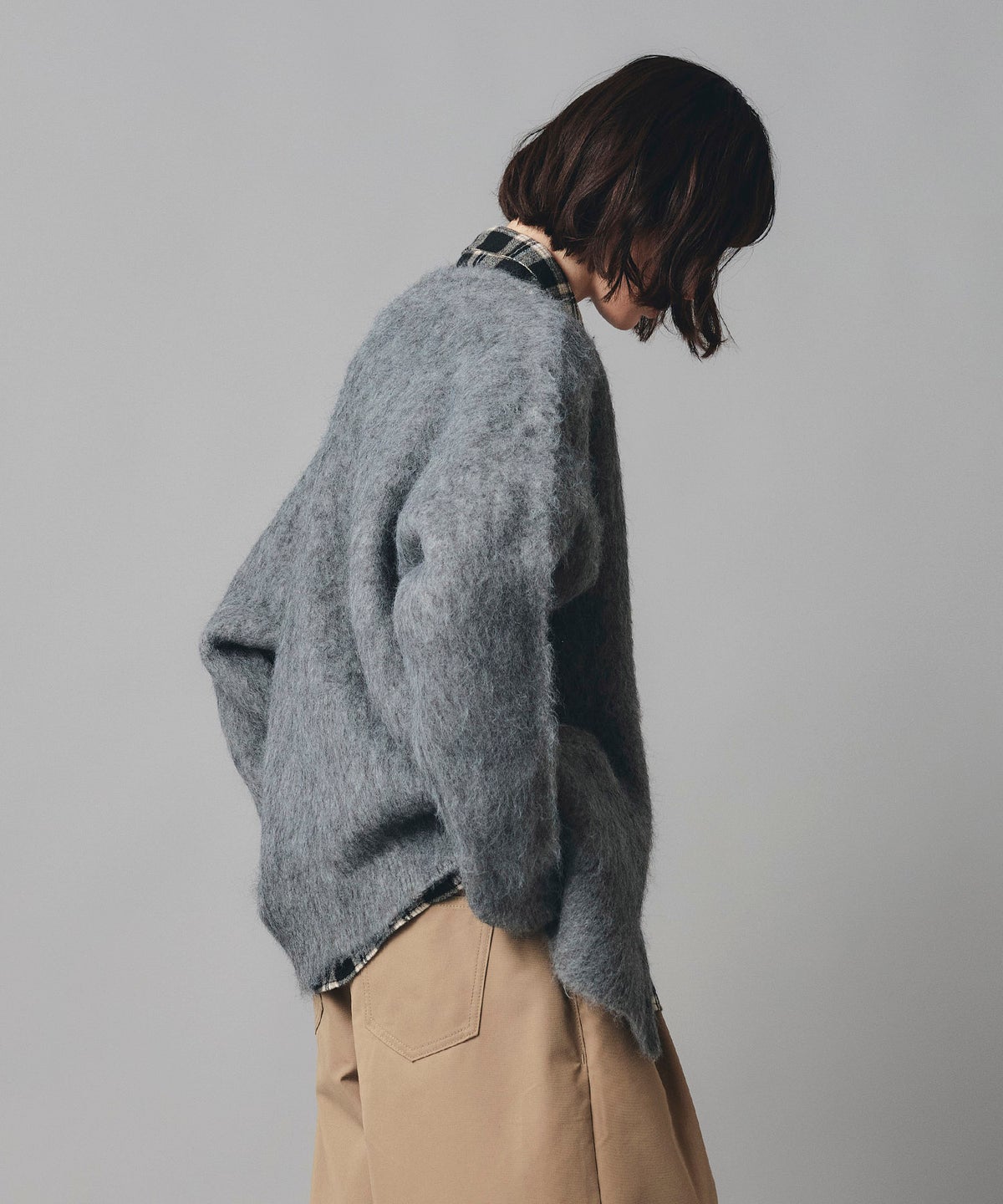 無地 シャギー ニット カーディガン ロング グレー ブルー イエロー フリーサイズ 無地シャギーカーディガン AT THE TRNK