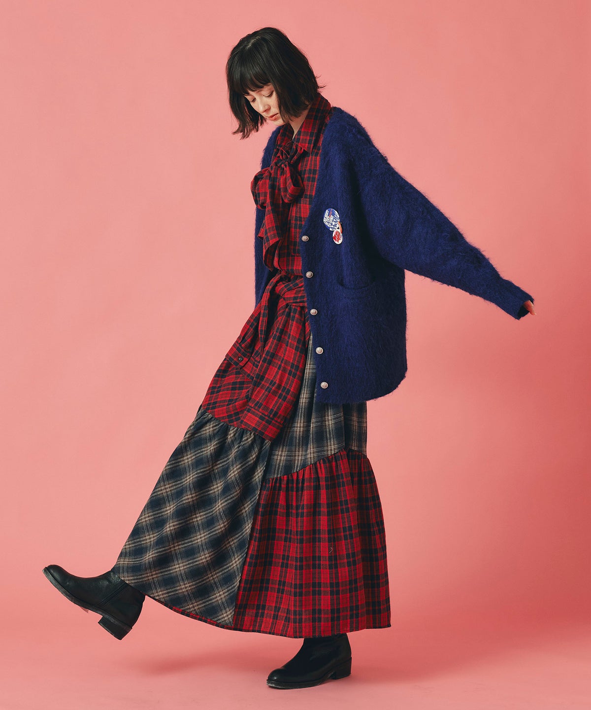 無地 シャギー ニット カーディガン ロング グレー ブルー イエロー フリーサイズ 無地シャギーカーディガン AT THE TRNK