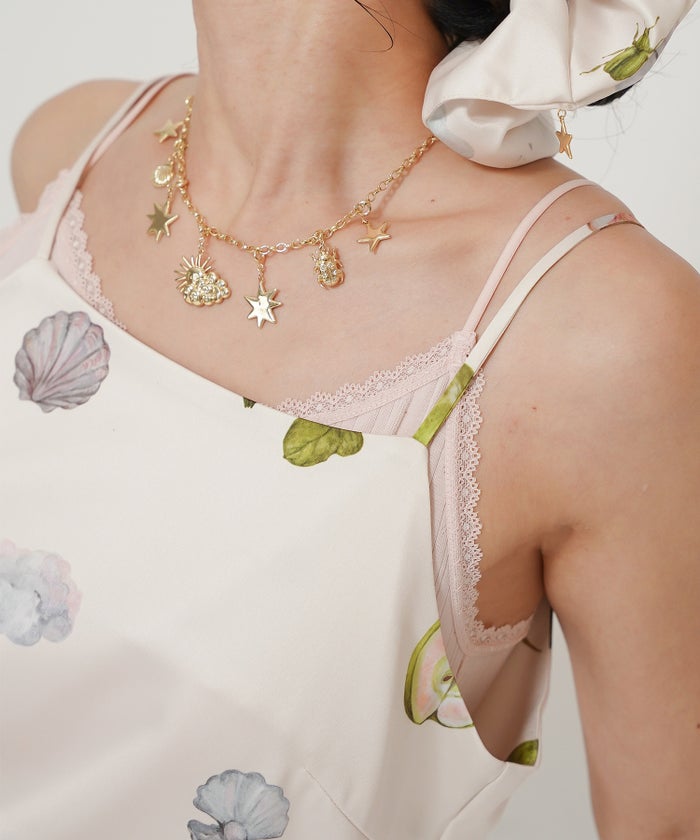 手洗い可 オリジナルプリント フレア S M ロング丈 オールシーズン 着回し 個性派 ジョイントスペース レイヤード サテン キャミ ワンピース Ricaco × Joint Space