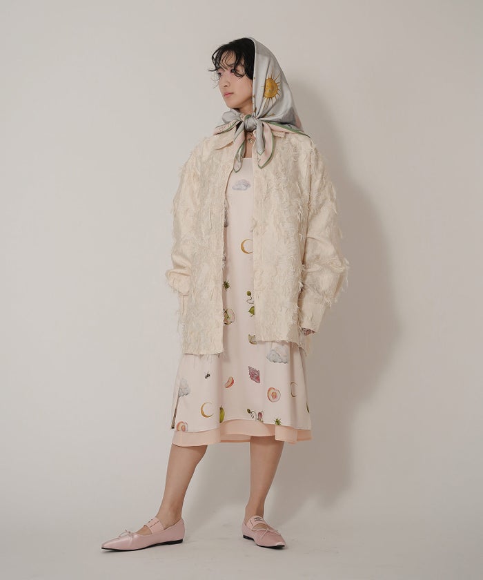 手洗い可 オリジナルプリント フレア S M ロング丈 オールシーズン 着回し 個性派 ジョイントスペース レイヤード サテン キャミ ワンピース Ricaco × Joint Space